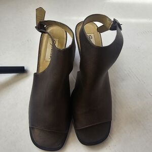 WOMENS SEYCHELLES BROWN PEEP TOE HEEL SIZE 8M PLATFORM PREPPY CASUAL SECRETARY